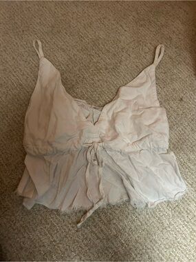 Brandy Melville White Frayed Tie-Front Crop Cami